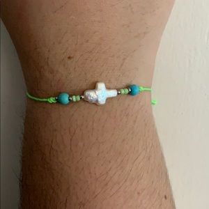Alvaro Avila Bracelet Neon Green with Pearl Cross